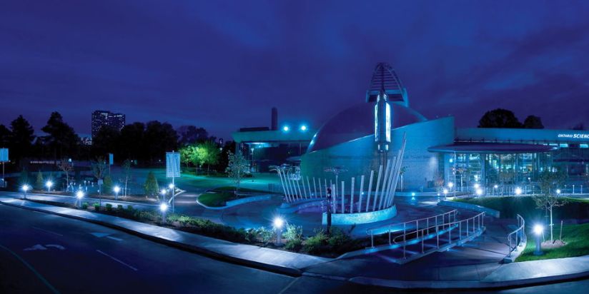 Night view of Ontario Science Centre